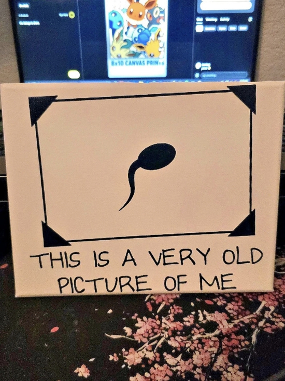 Funny Original Canvas Painting, Beige & Black